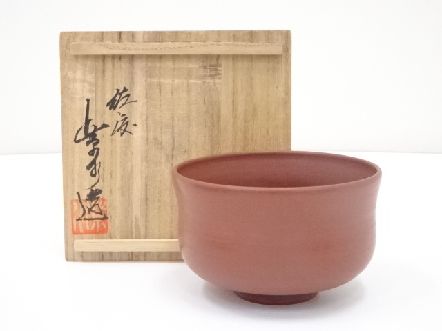 JAPANESE TEA CEREMONY MUMYOI WARE RED CLAY TEA BOWL / CHAWAN
